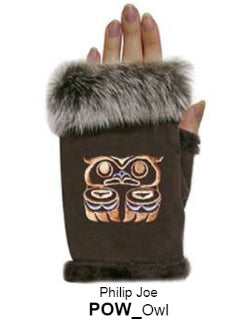 Rabbit Fur Trim Gloves - Owl