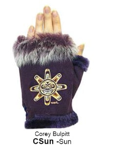 Rabbit Fur Trim Gloves - Sun