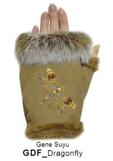Rabbit Fur Trim Gloves - Dragonfly