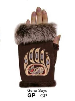Rabbit Fur Trim Gloves - Bear Claw