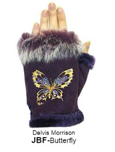 Rabbit Fur Trim Gloves - Butterfly